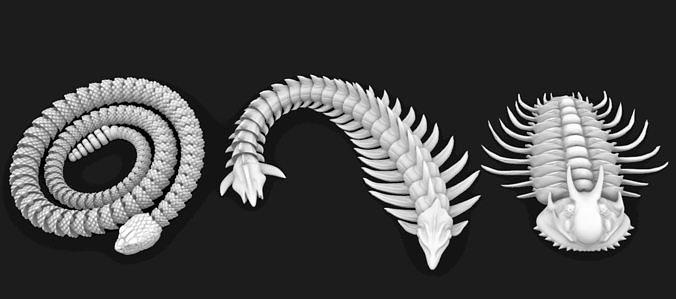 articulated monsters rattlesnake seasnake trib-miraspi toy articulated monsters rattlesnake seasnake trib miraspi toy snake spiral horizontal disjunct biology shape reptile rope nature round games toys games toys  3d print model - Mito3D
