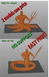 articolato tritone flessibile poseidon pesce polpo supporto easyprint fantasia Dio Drago neptun titano serpente tridente arte sculture 3d print model - Mito3D