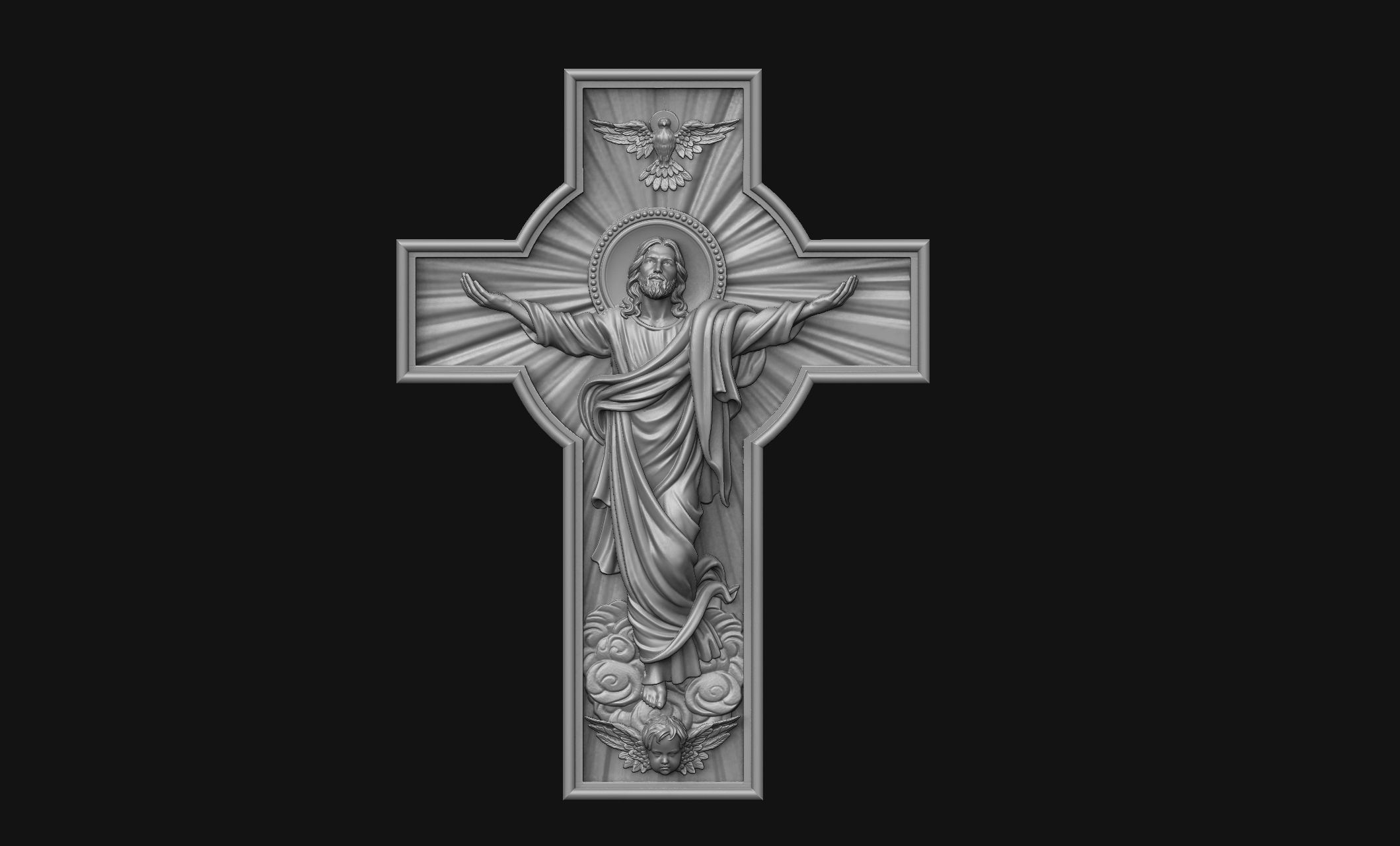 aufstieg kreuz jesus katholisch christian löchrig cnc linderung bas heilige schmuck anhänger medaillon taube heilig geist kunst skulpturen 3D print model - Mito3D
