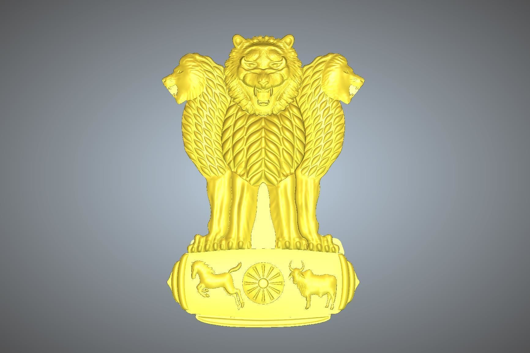 ashoka emblem of india lion horse cow chakra stambh art signs logos constitution 3D print model - Mito3D