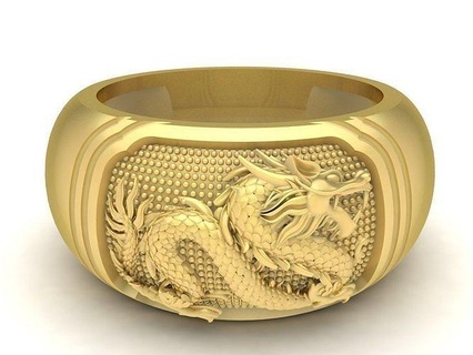 asiatique 24k chanceux dragon Hommes bague 3700 bijoux mode accessoires or diamant homme Nouveau conception feng shui anneaux 3d print model - Mito3D