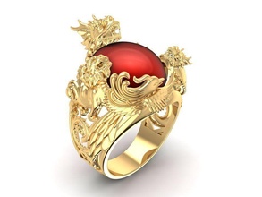 asian 4 spirit animal dragon phoenix unicorn turtle ring 1921 jewelry diamond design fengshui rings 3d print model - Mito3D