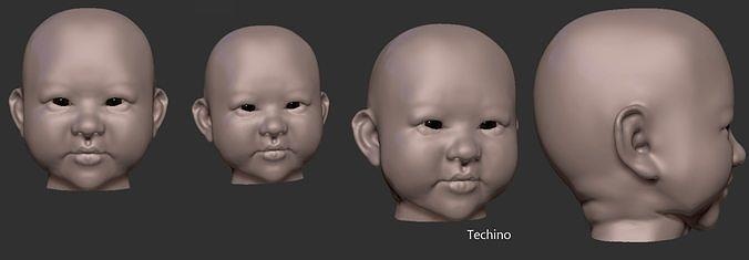 asiático bebé cabeza 3d impresión niño pequeño hijo lindo personaje chico joven hombre humano dibujos animados mujer Arte niños familia niña esculturas 3d print model - Mito3D