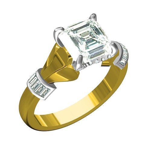 asscher cut diamond solitaire ring jewelry gold silver printable gem engagement wedding jewel 3d cad design customize rings 3D print model - Mito3D