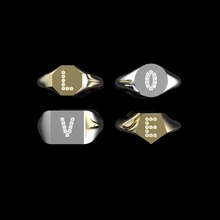 assorted signet ring-l-o-v-e diamond initial prong ring diamonds rhino jewelry rhinoceros 3d model personalized musthave signetring wow initiao id luxury fashion love shining gold silver jewel rings 3d print model - Mito3D