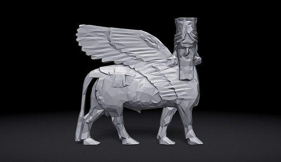 assyrian human headed winged bull triangulated stylized statues historical historied ancient culture history archaeology lamassu lamma sumerian lowpoly triangles triangulate art sculpture sculptures 3d print model - Mito3D