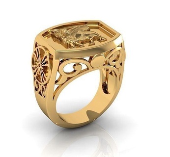 assyrien Lion Hommes bague bijoux précieux richesse or argent bijou anneaux 3d print model - Mito3D
