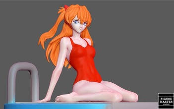 asuka swimsuit evangelion girl statue cute pretty anime 3d print art sculptures 3d print model - Mito3D