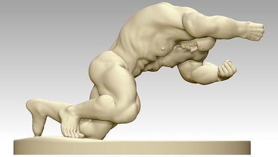athlete huge man power push art sculptures 3d print model - Mito3D