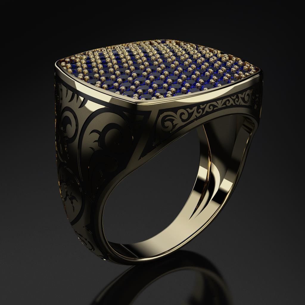 grabado anillo hombres atolyestone moda lujo mensring diseñador clásico elegante oro joyería joya brillante imprimible diamante ornamento patrón sello decoración anillos 3D print model - Mito3D