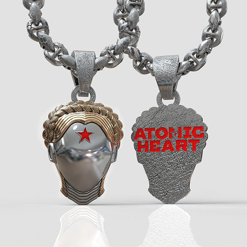 atomic heart pendant 3d model print chain design luxury jewelry gold silver game free twins steel love cnc robot android pendants 3D print model - Mito3D