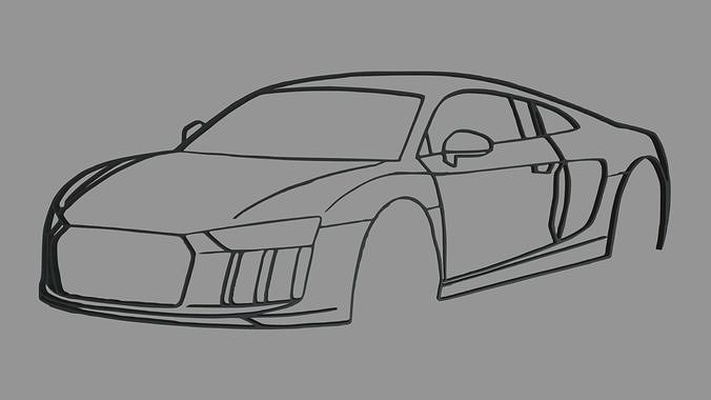 audi r8 perspectiva parede silhueta estilo enfeite placa alemanha 2d decoração logotipo audir8 pergaminho veículo arte casa carro esporte interior 3d print model - Mito3D