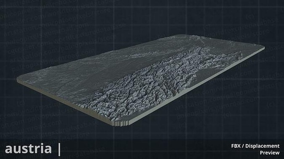 austria fbx 3d printable mesh high resolution maps masks earth longitude latitude world geomapping cartography geography terrain landscapes makingmapspretty map globemaker topography openstreetmap print 3dprint textures natural science 3d print model - Mito3D