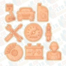 auto service cookie cutter set 9 stamp cookies cook kitchen cutters dining house engine engineer spark plug piston tools 3d print model - Mito3D