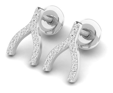 av 305 white diamond ladies fashion wishbone stud earring jewelry gold jewellery earrings silver printable engagement platinum brilliant gem jewel wedding design precious cad 3d print model - Mito3D