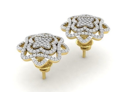 av 320 Hanımlar küme çiçek mikro döşemek damızlık küpe elmas takı mücevher yazdırılabilir düğün nişan platin parlak cad lüks değerli moda 3d print model - Mito3D