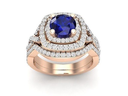 av 428 ladies bridal engagement ring matching band set jewellery diamond 3d jewelry jewel rings cad wedding printed fashion printable luxury gem gold model halo style 3d print model - Mito3D