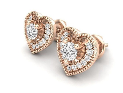 av 449 diamond ladies heart shape stud earrings 3d jewelry jewel jewellery cad printed fashion printable precious luxury gem gold brilliant climber design 3d print model - Mito3D