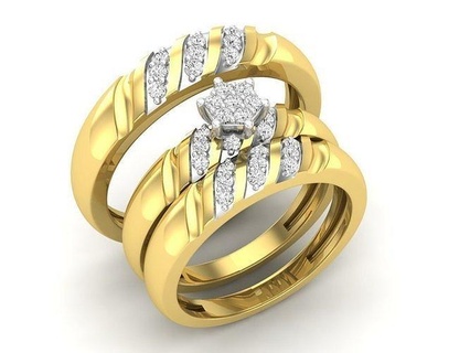 av 453 round white diamond men womens ring trio set jewellery 3d jewelry jewel rings cad engagement wedding printed fashion printable precious luxury gem gold model 3d print model - Mito3D