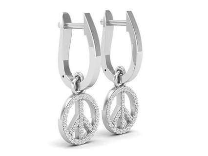 av 479 peace sign symbol charm dangling drop earrings diamond 3d jewelry jewel jewellery cad printed fashion printable precious luxury gem gold brilliant pendant 3d print model - Mito3D
