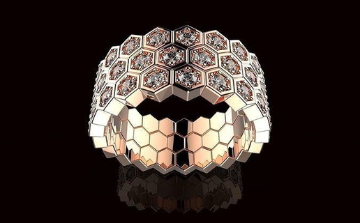 av Disagne 18 joyería oro anillo panal diseño género mujer menring joya diamante brillante Arte decoración ilustración símbolo contemporáneo resumen forma anillos 3d print model - Mito3D