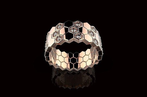 av disagne 33 honeycomb ring gold jewelry silver printable diamond rings jewellery engagement brilliant fashion cad carat jewel gem 3d print model - Mito3D
