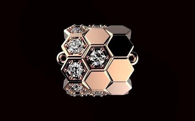 av disagne 35 gold jewelry diamond pendant honeycomb printable silver gem wedding jewellery jewel ring diamond ring luxe luxery honey pendants  3D print model - Mito3D
