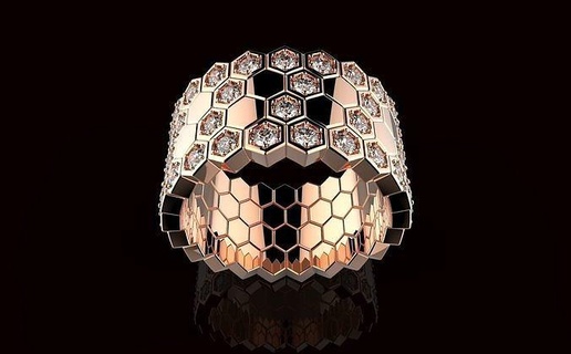 av disagne 75 Gold Schmuck Ring Bienenwabe Design Diamant Geschlecht Frauenring bague dimond Hexagon Engagement Ehe Technologie Juwel Honig Platin druckbar Ringe 3d print model - Mito3D