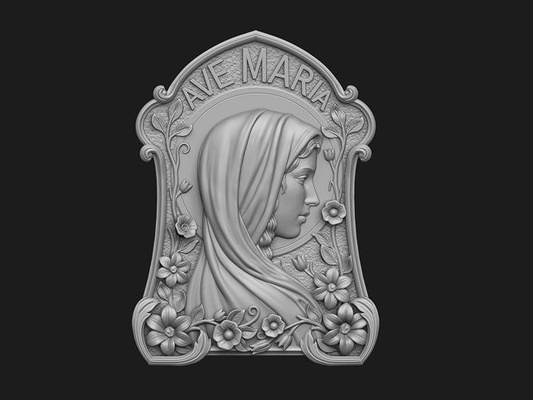 ave maria pendentif marie vierge dieu jésus christ catholique christian bijoux cnc médaillon bas soulagement portrait mère béni médaille fleurs ancien art sculptures 3d print model - Mito3D