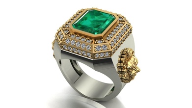 premio squillare uomini oro argento luxtury moda stampabile gioielleria platino brillante gemma diamante bellezza uomo Leone Smeraldo sigillo anelli 3d print model - Mito3D