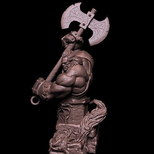 axt dota 2 büste statue dota2 skulptur kunst männlich 3d zbrush bildhauerei einzelheiten miniatur krieger drucken fantasie spiele monster charakter skulpturen 3D print model - Mito3D