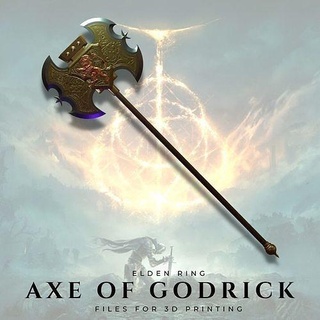 axe godrick elden ring greataxe fantasy weapon medieval knight melee blade bladed cutting battle golden king lion cosplay dark souls hobby diy 3d print model - Mito3D
