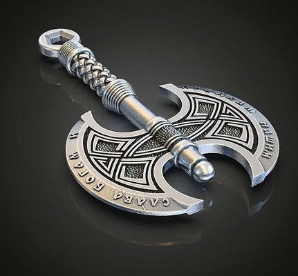 axe pendant slavic pagan paganism amulet mythlogy silver fantasy weapon knight sword bladed battle crusader jewelry pendants medieval 3d print model - Mito3D