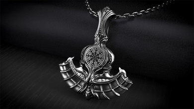 axe perun biomechanical pendant helm awe jewelry odin thor marvel norse jewel runes pendants printable mjolnir silver design art hammer 3d print model - Mito3D