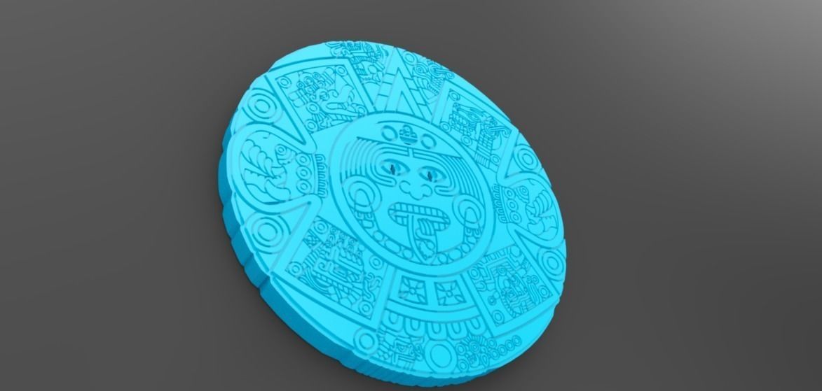 aztèque calendrier sculpture conception bijou maya statue calcul soulagement stéréotype joint jeu jouet gemme géométrique forme art moyen sculpté sculptures 3D print model - Mito3D