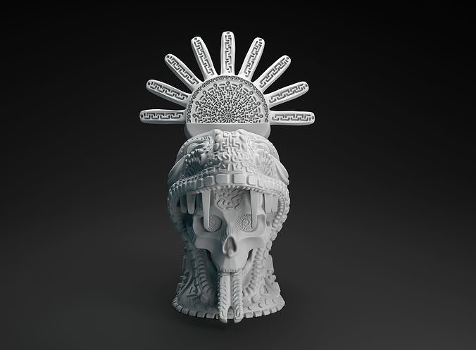 azteca decorado cráneo destinado 3d impresión humano maya muerto serpiente decoración decorativo deidad escultura mexico estatua monumento mitológico cabeza esqueleto muerte inca arte esculturas 3D print model - Mito3D