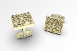 aztec inca maya ethno ornament cufflinks olmec tribal retro modern fashion luxury apparel mens precious solid massive gold silver platinum traditional jewelry 3d print model - Mito3D