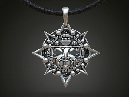 aztec mayan sun pendant necklace silver maya calender indian ancient ruin temple tomb mexico loclet trinket artifact jewelry pendants 3d print model - Mito3D