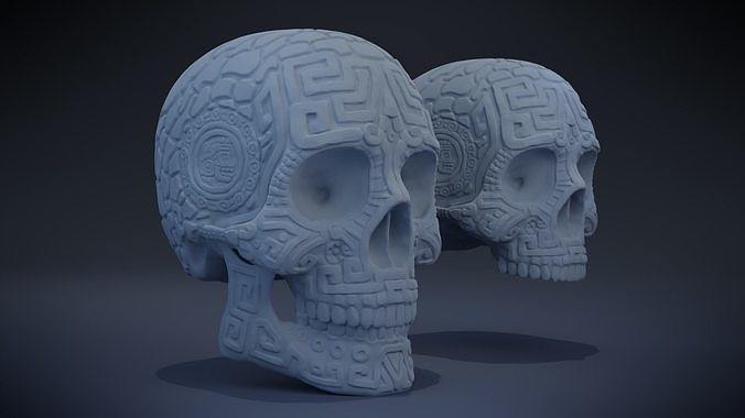 azteca cráneo versión 1 antiguo maya templo ruina tumba indio mexico pirámide mexicano escultura estatua Monumento esqueleto oro Roca arquitectónico Arte esculturas 3D print model - Mito3D