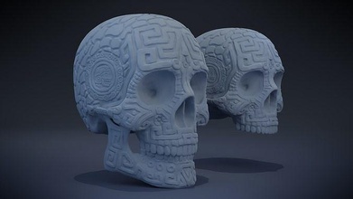aztec skull version 1 ancient maya temple ruin tomb indian mexico pyramid mexican sculpture statue monument skeleton grave gold stone architectural art sculptures 3d print model - Mito3D