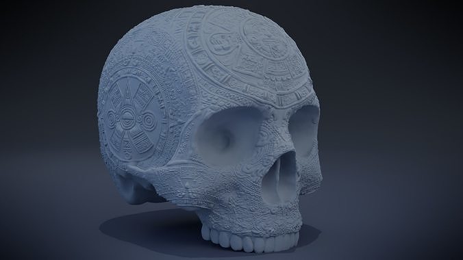 aztec skull version 2 ancient maya temple ruin tomb indian mexico pyramid mexican sculpture statue monument skeleton grave gold stone art sculptures 3D print model - Mito3D