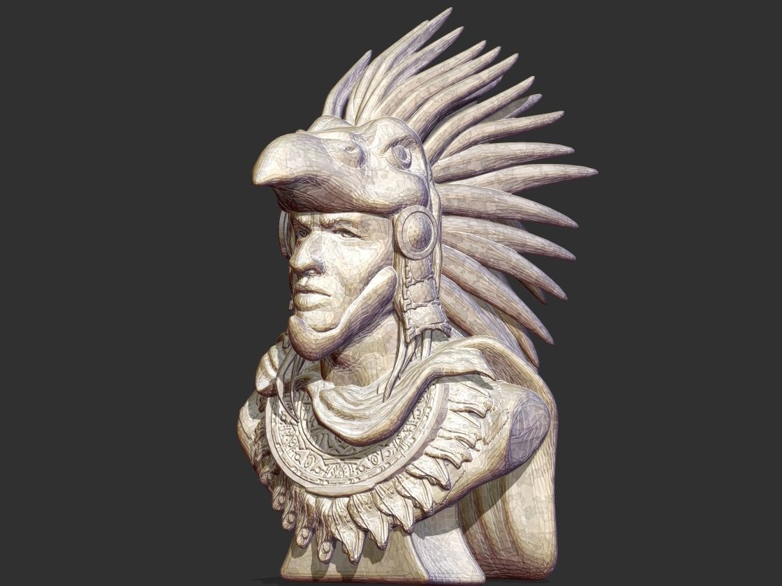 aztec warrior bust sculpture statue art ancient maya mayan mexico culture old antique decoration history sculptures 3D print model - Mito3D