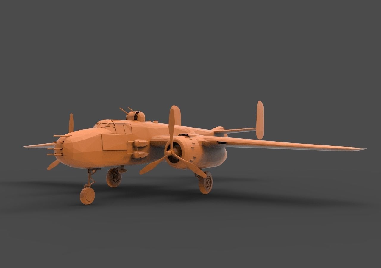 25j orange flugzeug 25 mitchell us bomber krieg luft norden amerikanisch luftfahrt jahrgang militär propeller usa b25 hobby diy automobil 3D print model - Mito3D
