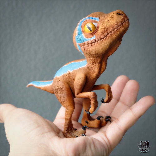 bambino blu velociraptor dino dinosauro dinosauri carina bambina collezione 3dprint 3d Giochi giocattoli tavola 3D print model - Mito3D