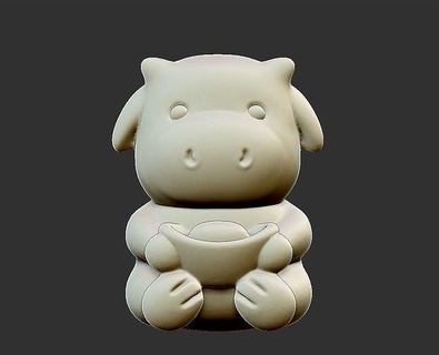bébé vache ox taureau jouet mignonne enfant dessin animé décoration ornement statue sculpture chanceux richesse imprimable art sculptures 3d print model - Mito3D
