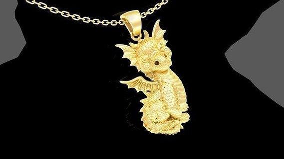 baby dragon pendant jewelry gold 3d print model fantasy character art figurines dungeons monster chain luxury jewellery animal nature sculpture game statue sculpt jewel pendants 3d print model - Mito3D