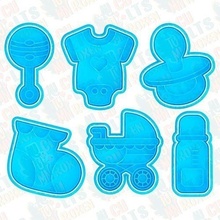 baby elements cookie cutter set 6 stamp cookies cook kitchen cutters dining house stroller dummy family 3d print model - Mito3D