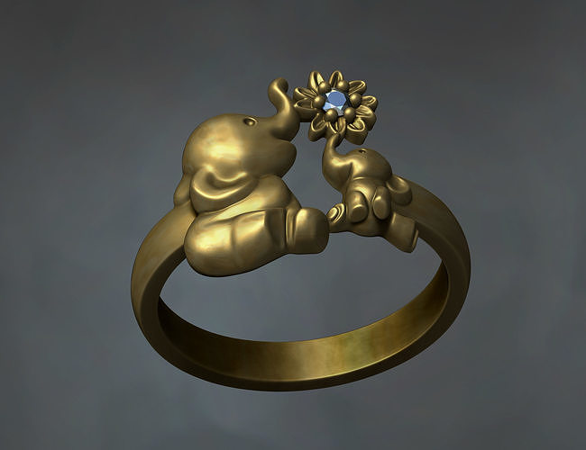 baby elephant ring 3d jewelry jewellry animals animal art gold rings jewellery printable diamond jewel silver mammal gem 3D print model - Mito3D