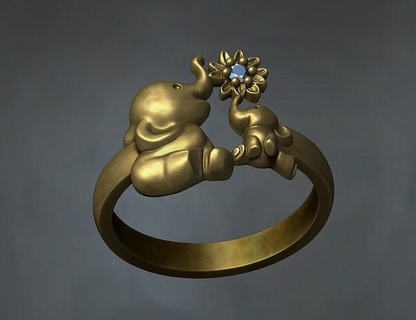 Baby Elefant Ring 3d Schmuck Tiere Tier Kunst Gold Ringe druckbar Diamant Juwel Silber Säugetier 3d print model - Mito3D