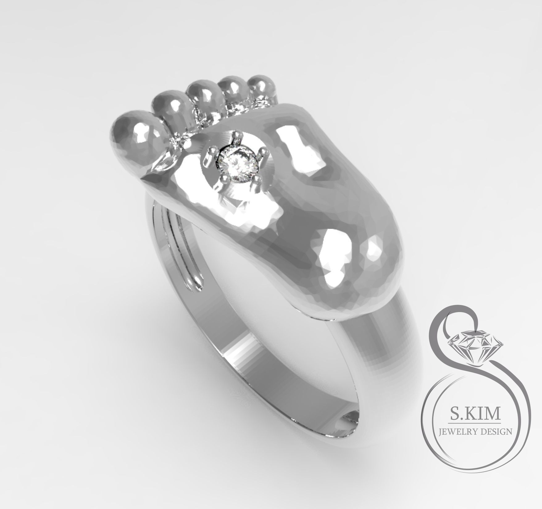 bebé del anillo pie la joyería de oro arete plata el diamante gem joya imprimible compromiso boda 3dmodel prototipo brillante 3dprint niño mamá calzado los anillos 3D print model - Mito3D